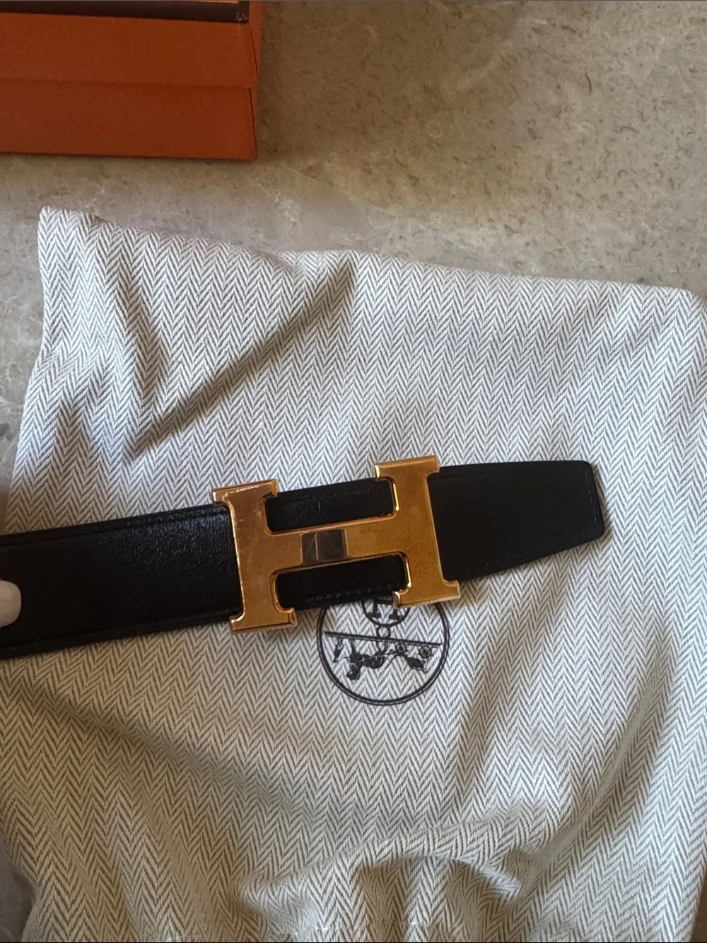 Hermes Black and Brown Reversible Leather Belt with H Buckle
